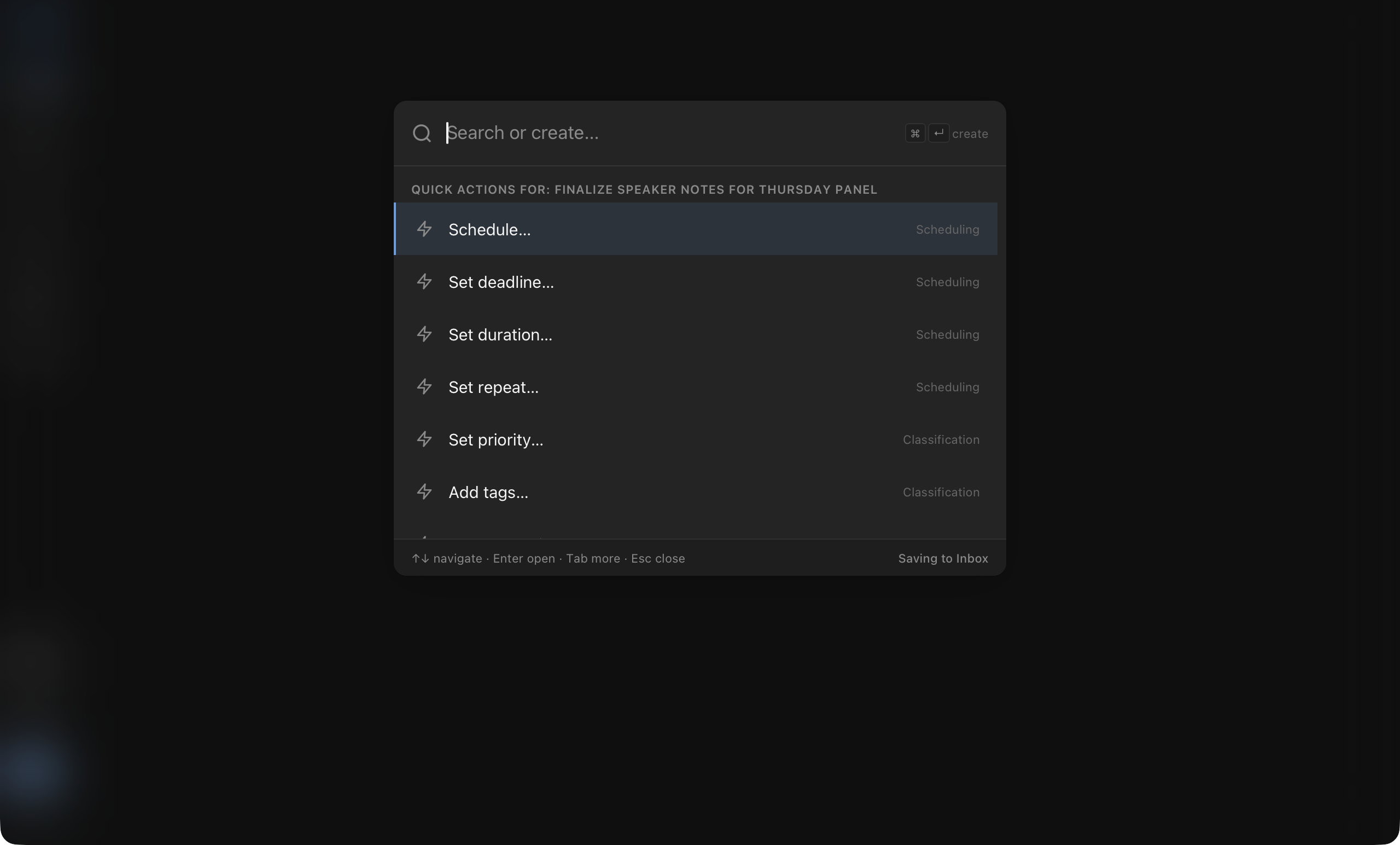 Cadeo command bar (⌘K) for search and quick actions